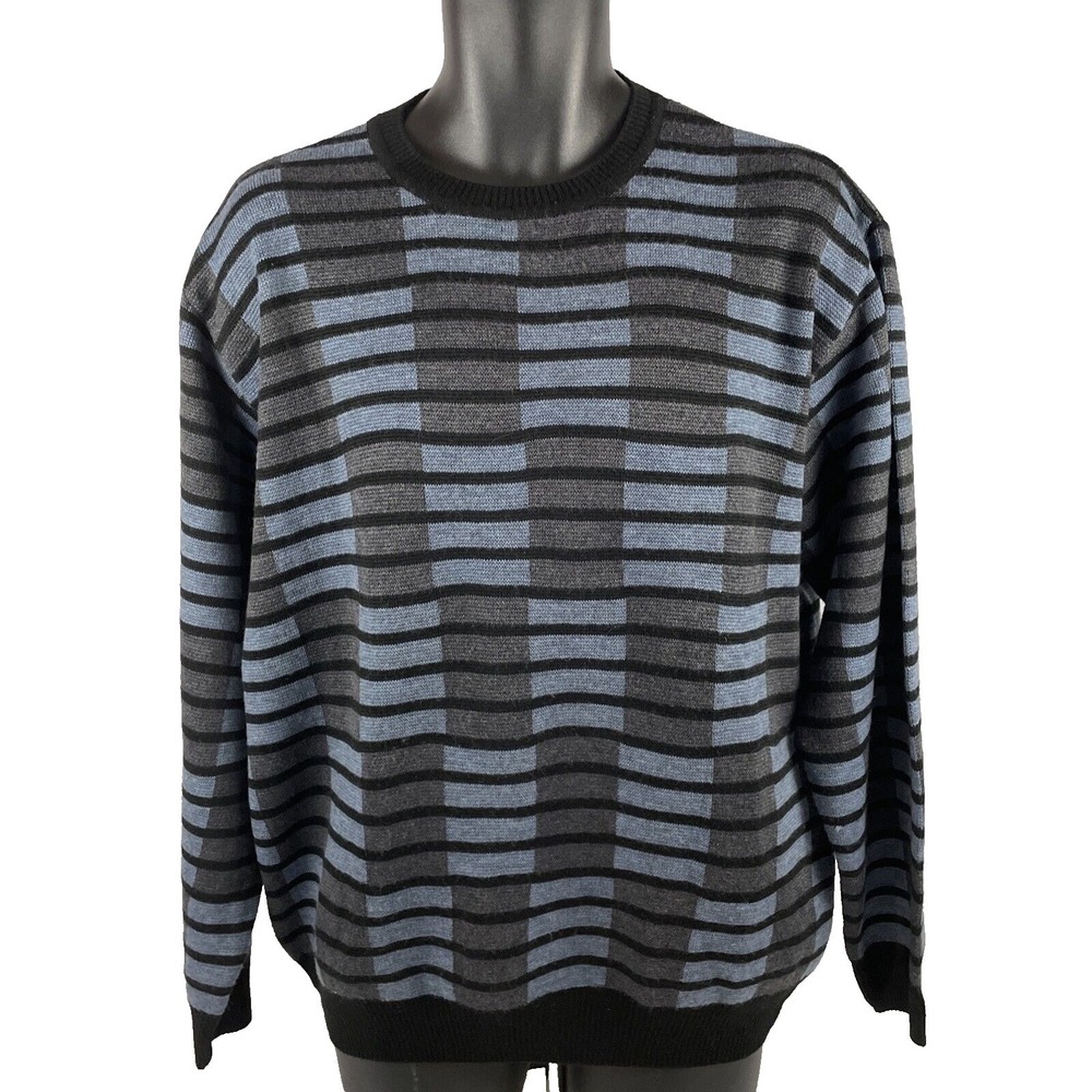 Mens Norm Thompson Wool Acrylic Blend Sweater Sz L Blue Geometric Made In Italy